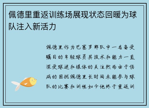 佩德里重返训练场展现状态回暖为球队注入新活力 佩德里重返训练场展现状态回暖为球队注入新活力