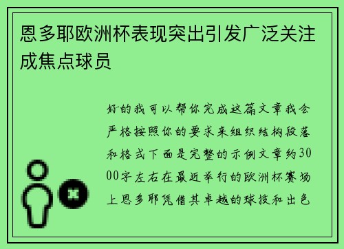 恩多耶欧洲杯表现突出引发广泛关注成焦点球员